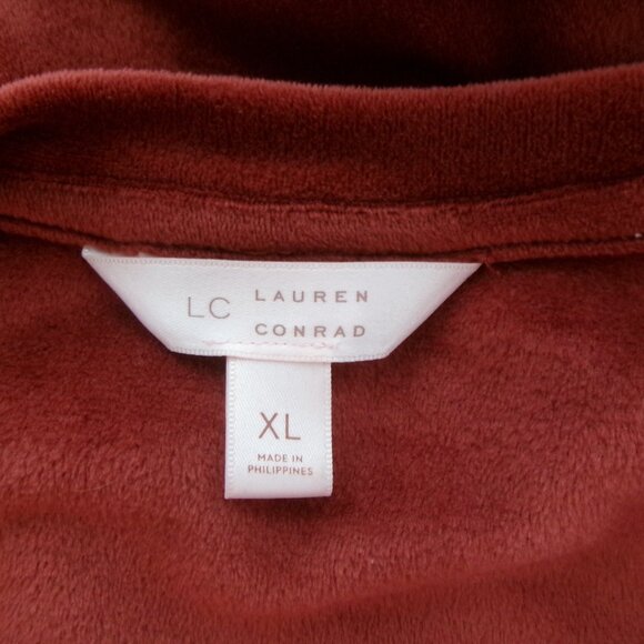 Like New Lauren Conrad Velour Rust Ruffle Long Sleeve Top Blouse XL Super Soft - Picture 8 of 9